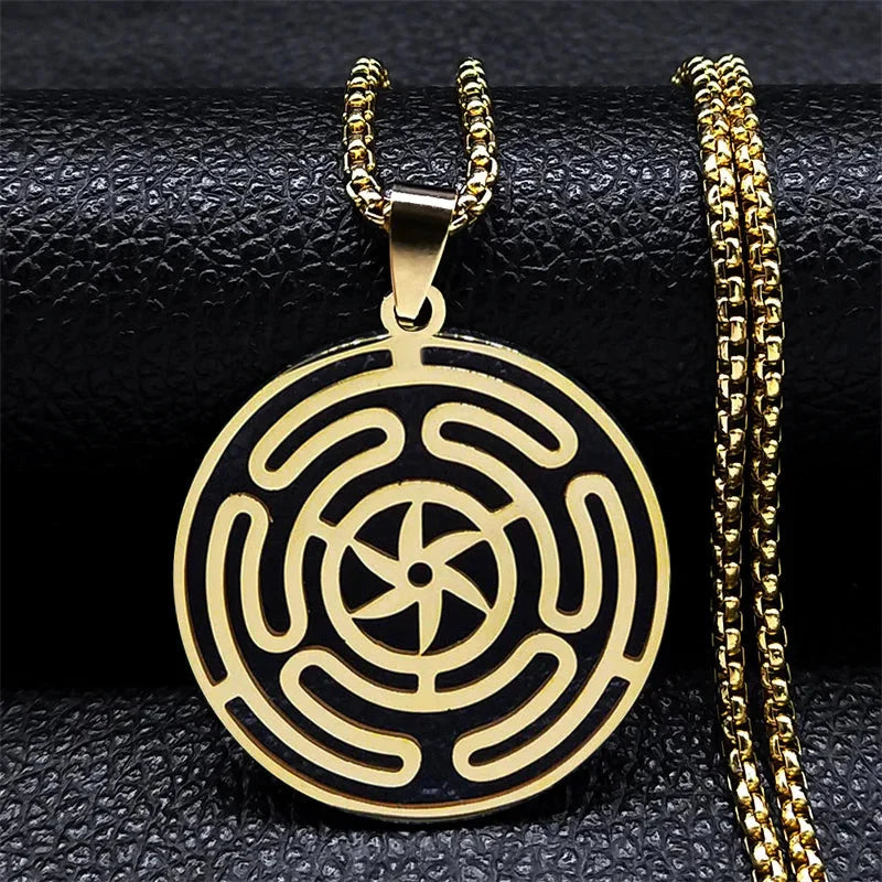 Hecate's Wheel Strophalos Pendant Necklace gold