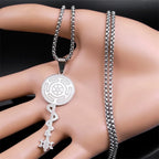 Hecate's Wheel Strophalos Wiccan Sorcery Pendant Necklace silver 50 cm