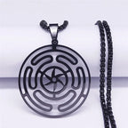 Hecate's Wheel Strophalos Wiccan Sorcery Pendant Necklace black 60 cm