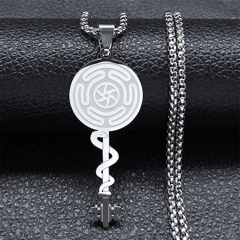Hecate's Wheel Strophalos Wiccan Sorcery Pendant Necklace silver 50 cm
