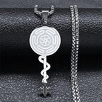 Hecate's Wheel Strophalos Wiccan Sorcery Pendant Necklace silver 50 cm