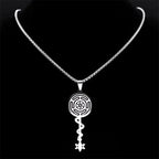 Hecate's Wheel Strophalos Wiccan Sorcery Pendant Necklace silver 50 cm