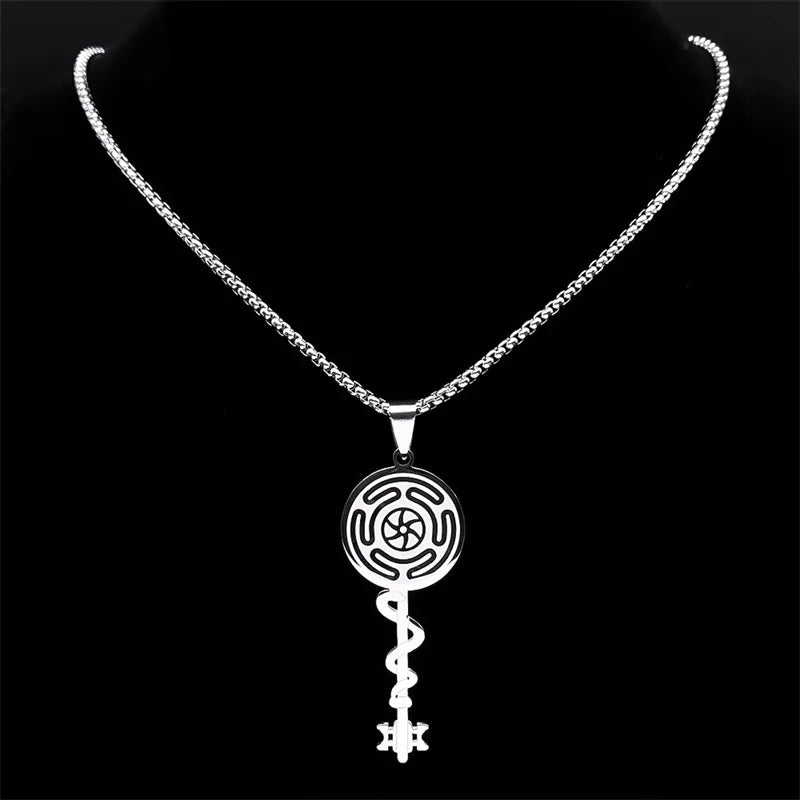 Hecate's Wheel Strophalos Wiccan Sorcery Pendant Necklace silver 50 cm