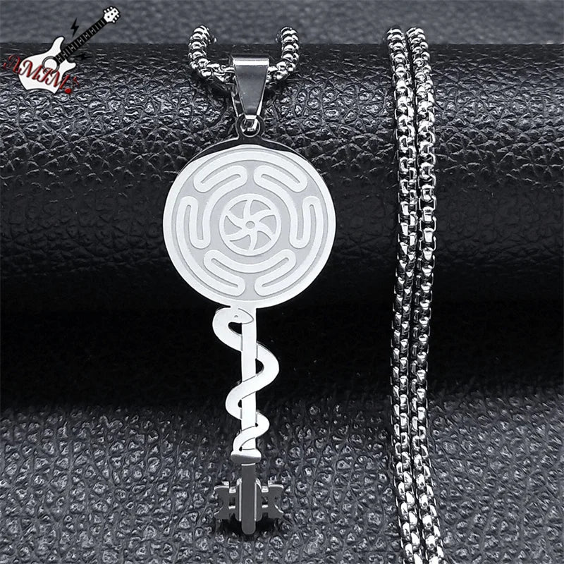 Hecate's Wheel Strophalos Wiccan Sorcery Pendant Necklace silver 50 cm