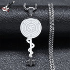 Hecate's Wheel Strophalos Wiccan Sorcery Pendant Necklace silver 50 cm
