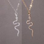 Snake Pendant Necklace with Zircons 