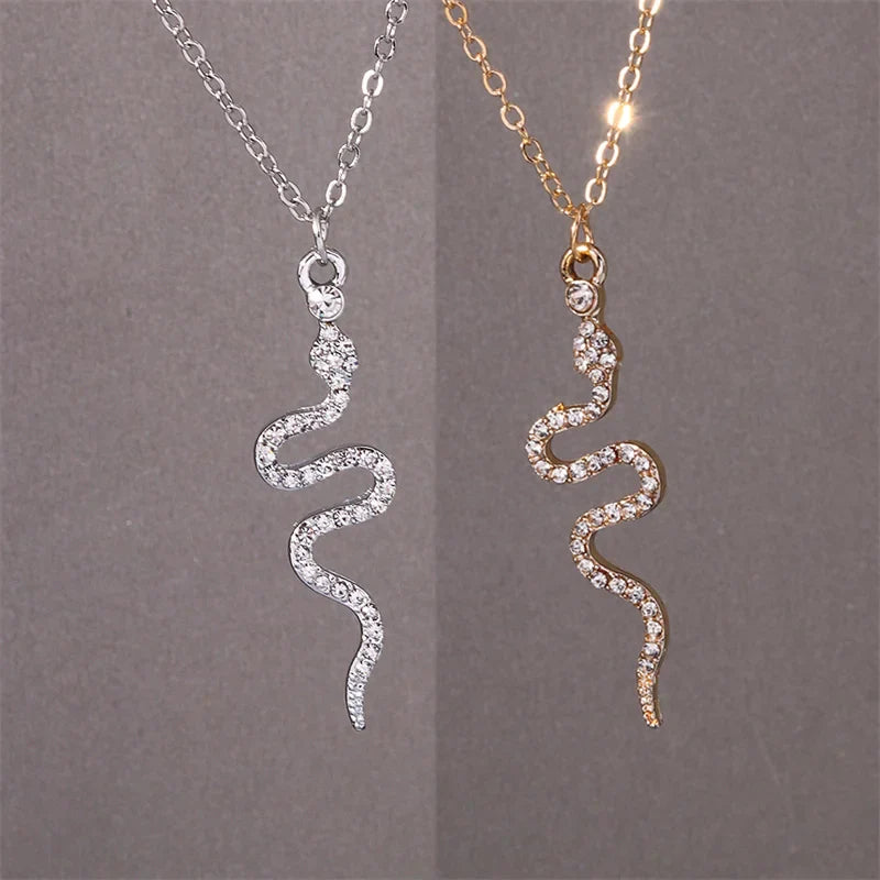 Snake Pendant Necklace with Zircons 
