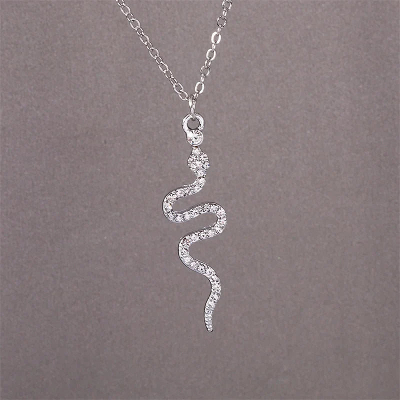 Snake Pendant Necklace with Silver Zircons