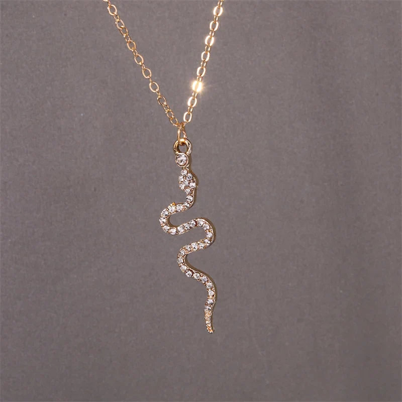Snake Pendant Necklace with Gold Zircons 