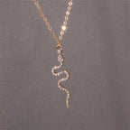 Snake Pendant Necklace with Gold Zircons 