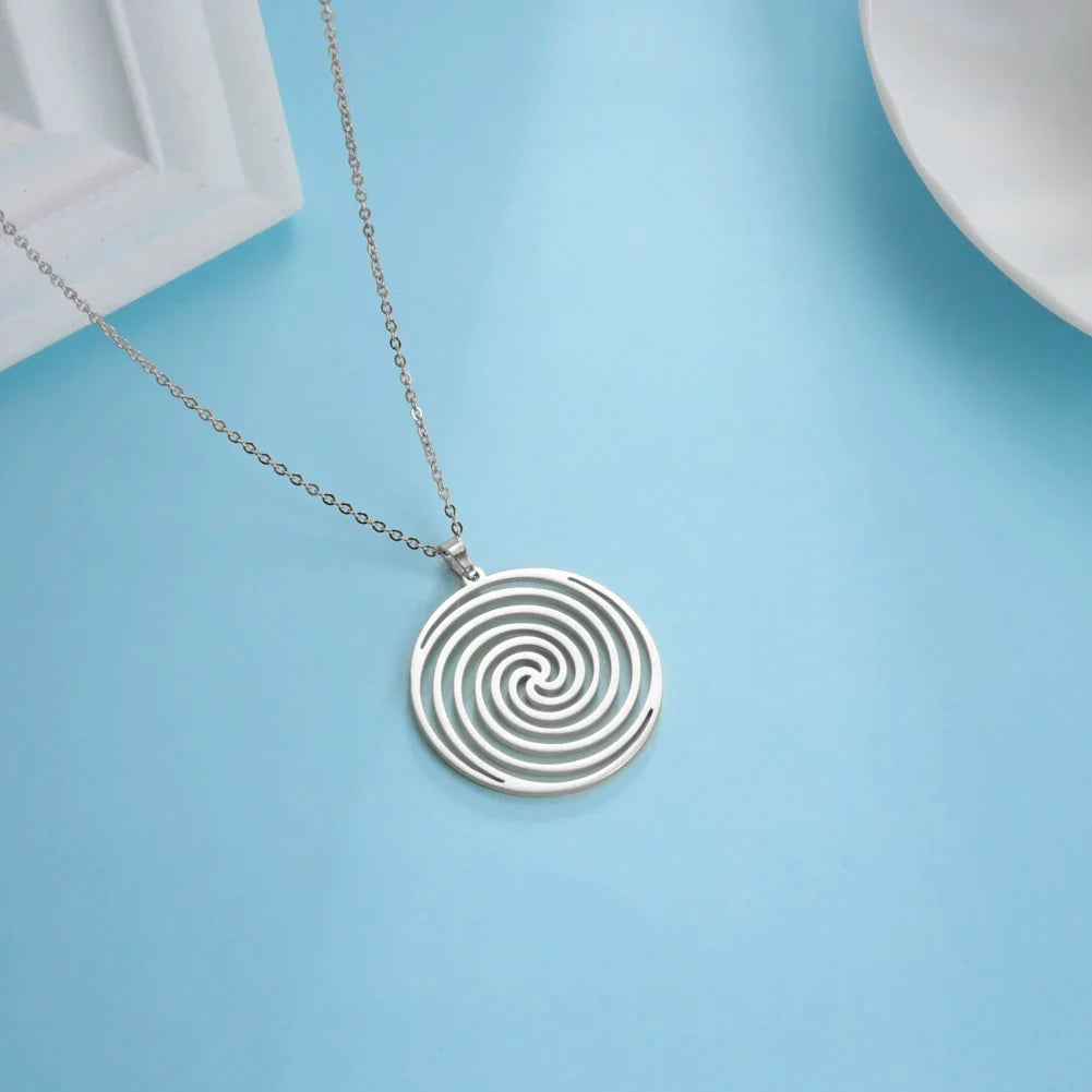 Geometric Spiral Necklace & Pendant Silver