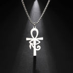 Egyptian Style Ankh Cross Pendant Necklace Silver