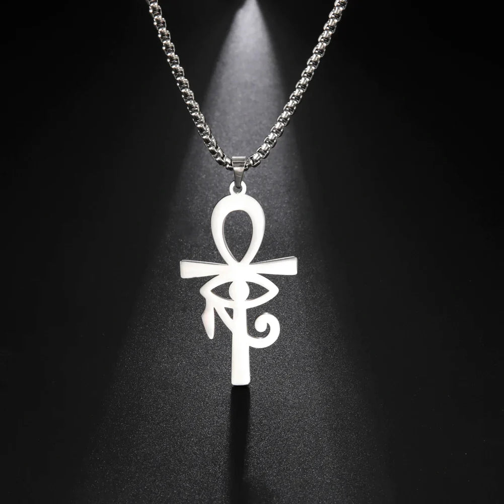 Egyptian Style Ankh Cross Pendant Necklace Silver
