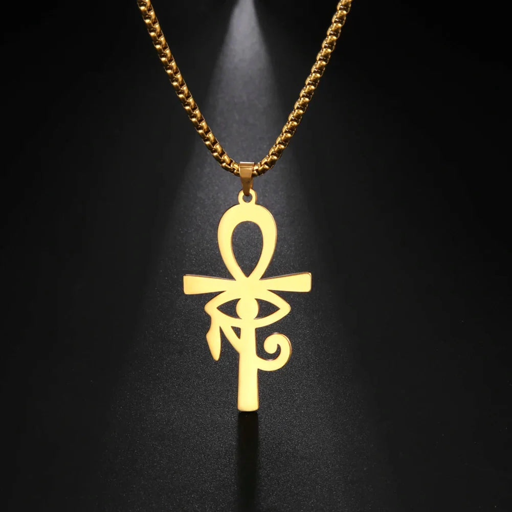 Egyptian Style Ankh Cross Pendant Necklace Gold