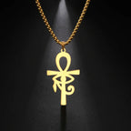Egyptian Style Ankh Cross Pendant Necklace Gold