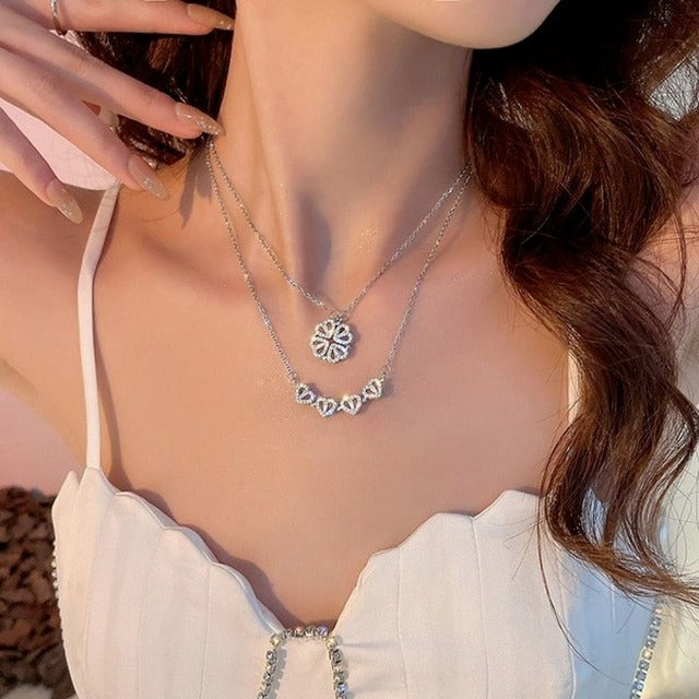 Clover Heart Pendant Necklace with Gift Box