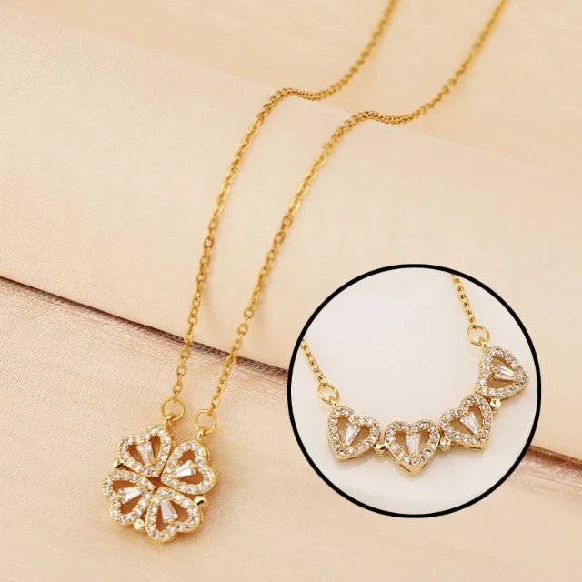Clover Heart Pendant Necklace with Gift Box gold