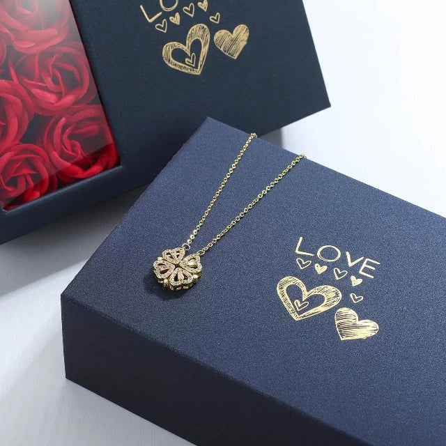 Clover Heart Pendant Necklace with Gift Box silver