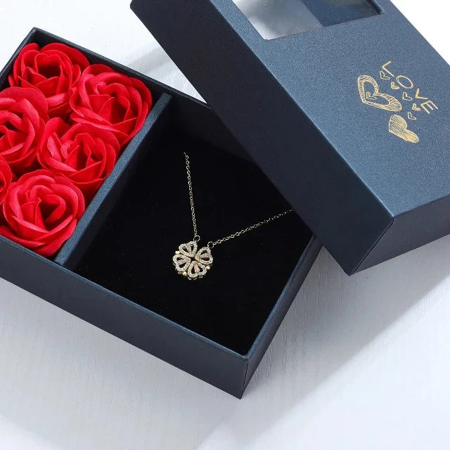 Clover Heart Pendant Necklace with Gift Box silver