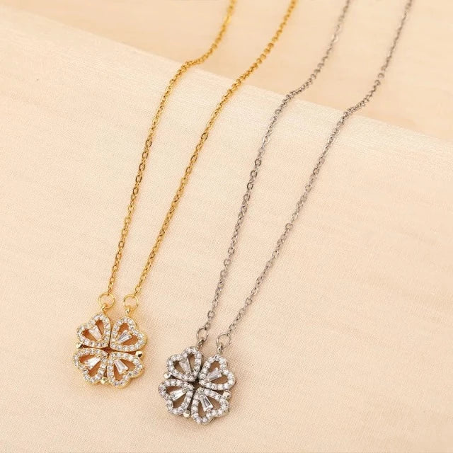 Clover Heart Pendant Necklace with Gift Box