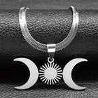 Triple Moon Witchcraft Wiccan Pendant Necklace silver