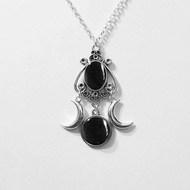 Triple Moon Wiccan Witchcraft Pendant Necklace for Women black