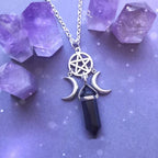Triple Moon Wiccan Witchcraft Pendant Necklace for Women Black Pentacle