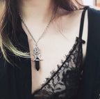 Triple Moon Wiccan Witchcraft Pendant Necklace for Women Black Pentacle