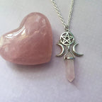 Triple Moon Wiccan Witchcraft Pendant Necklace for Women White Pentacle