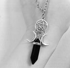 Triple Moon Wiccan Witchcraft Pendant Necklace for Women Black Pentacle
