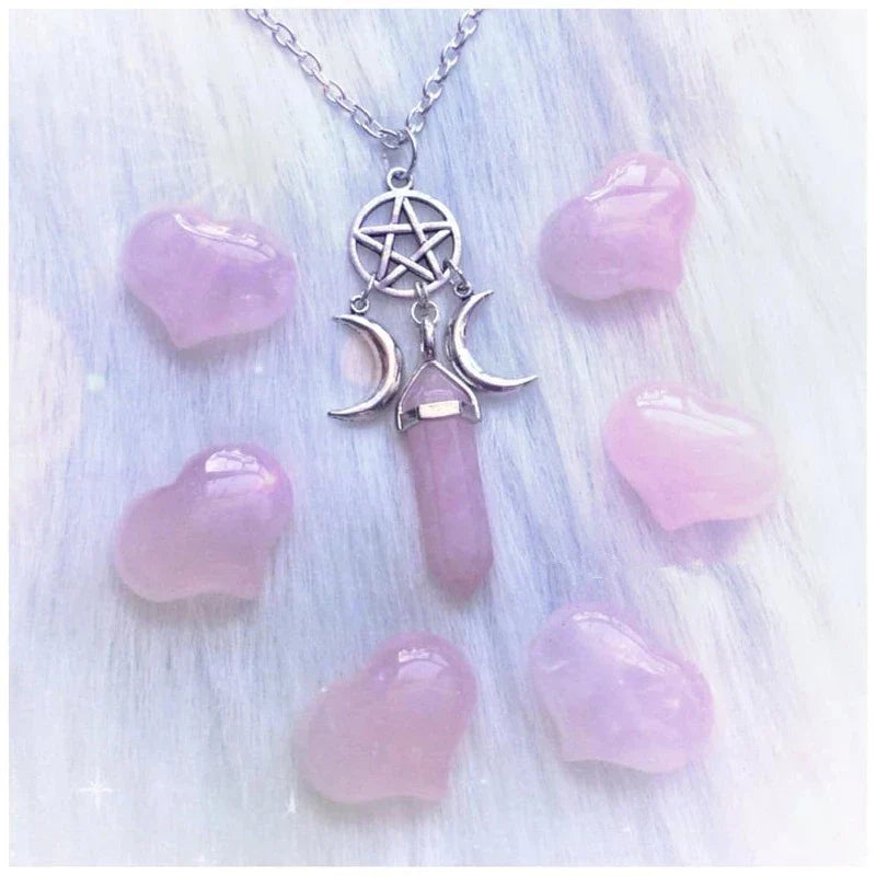 Triple Moon Wiccan Witchcraft Pendant Necklace for Women Pink Pentacle
