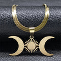 Triple Moon Witchcraft Wiccan Pendant Necklace gold
