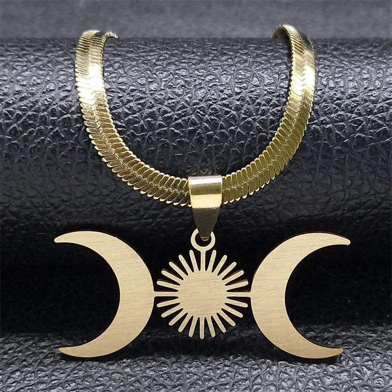 Triple Moon Witchcraft Wiccan Pendant Necklace gold