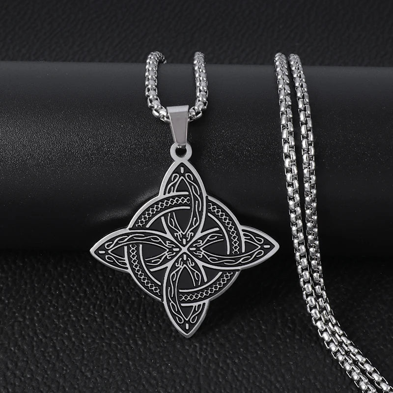 Wiccan Protective Witch's Knot Pendant Necklace Silver