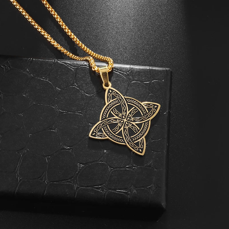 Wiccan Protective Witch's Knot Pendant Necklace Gold