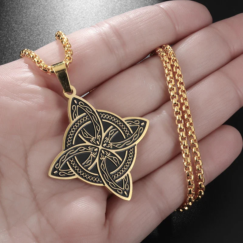 Wiccan Protective Witch's Knot Pendant Necklace Gold