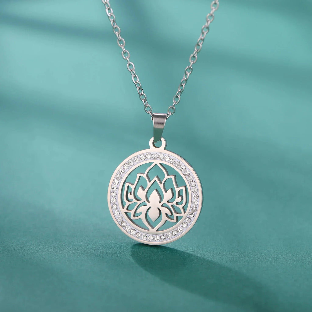 Zen Women's Lotus Flower Pendant Necklace silver