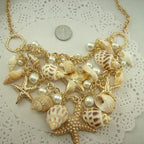 Seashell, Starfish, Conch and Pearl Pendant Necklace