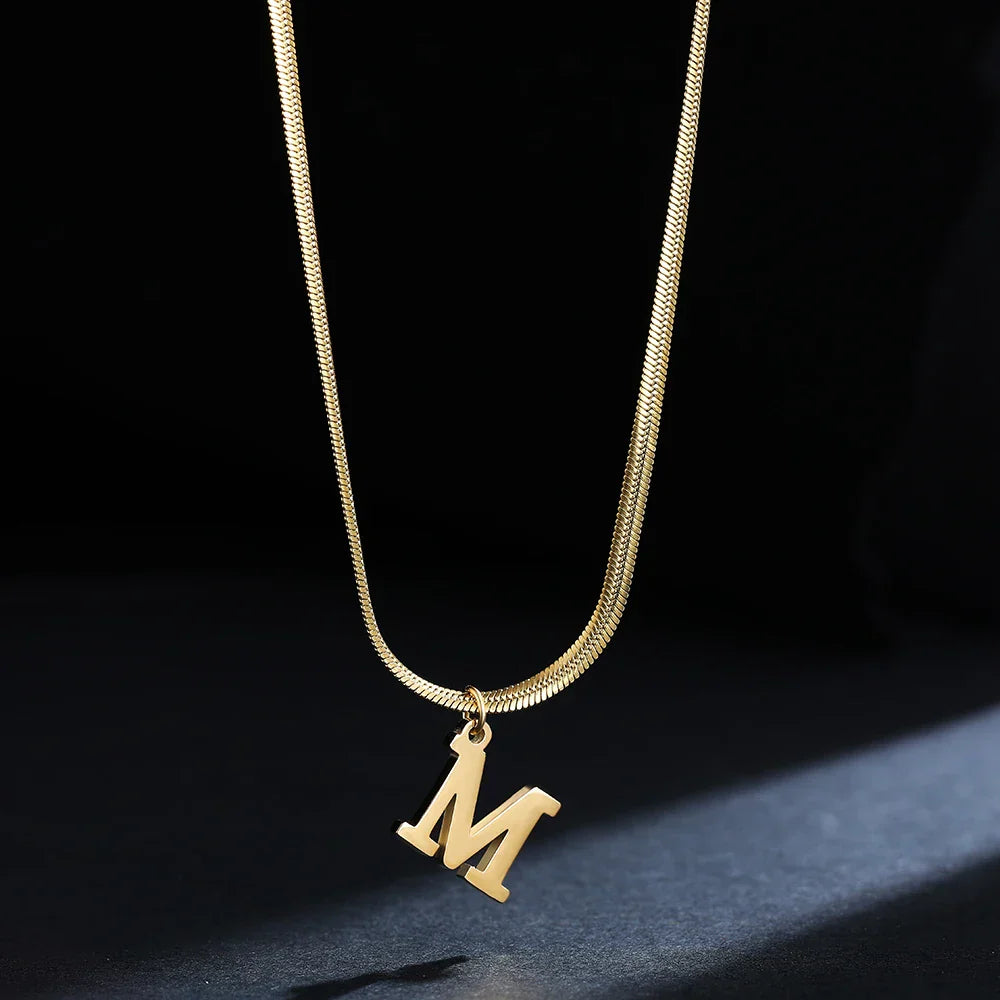 Women's choker necklace with initial pendant m