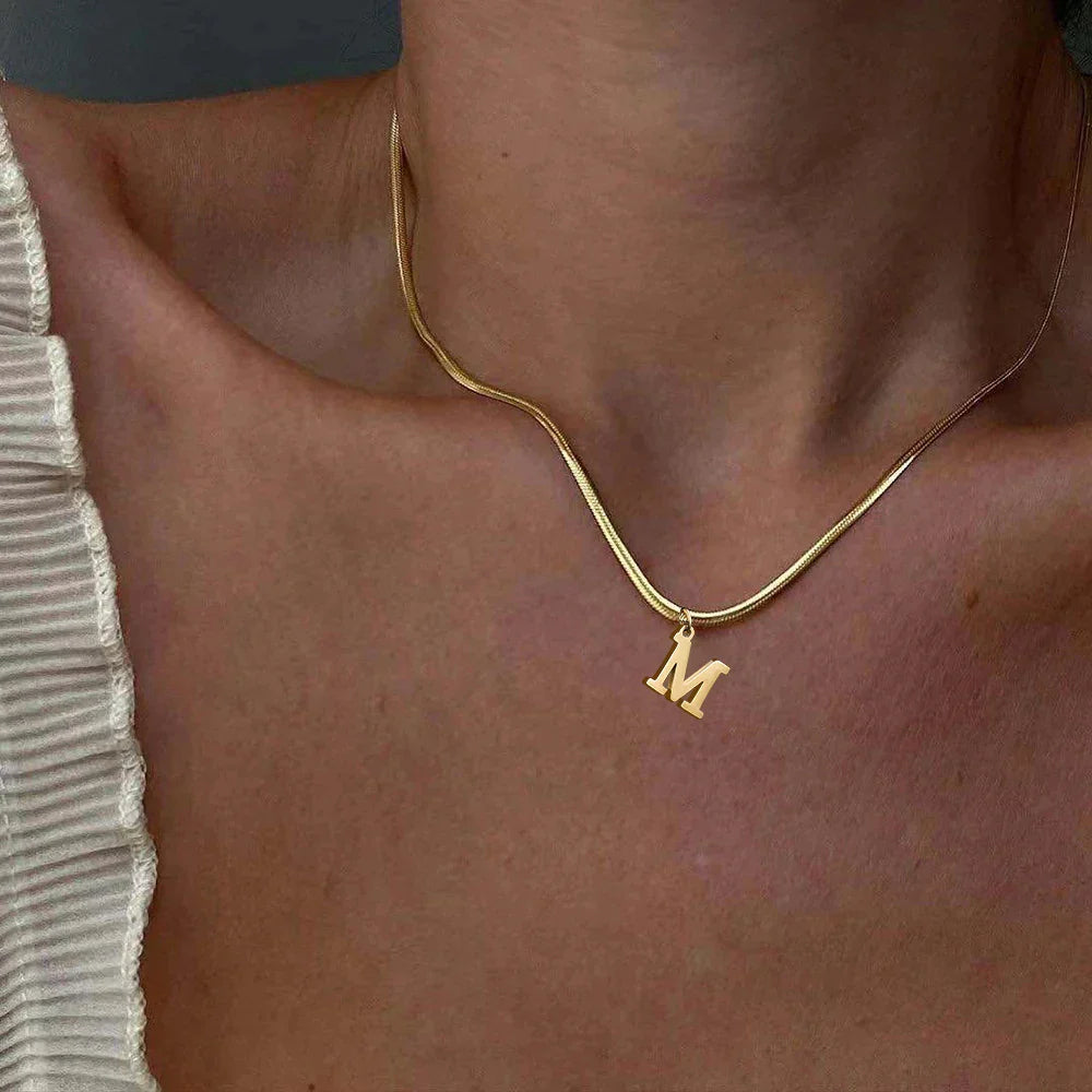 Women's choker necklace with initial pendant m