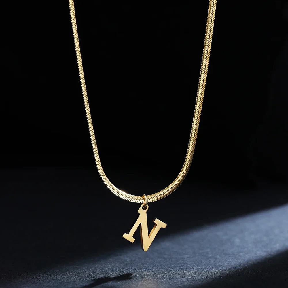 Women's choker necklace with initial pendant n