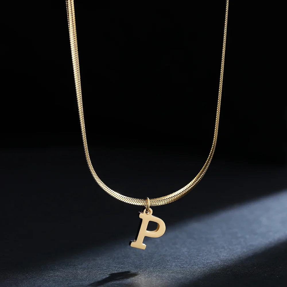 Women's choker necklace with initial pendant p