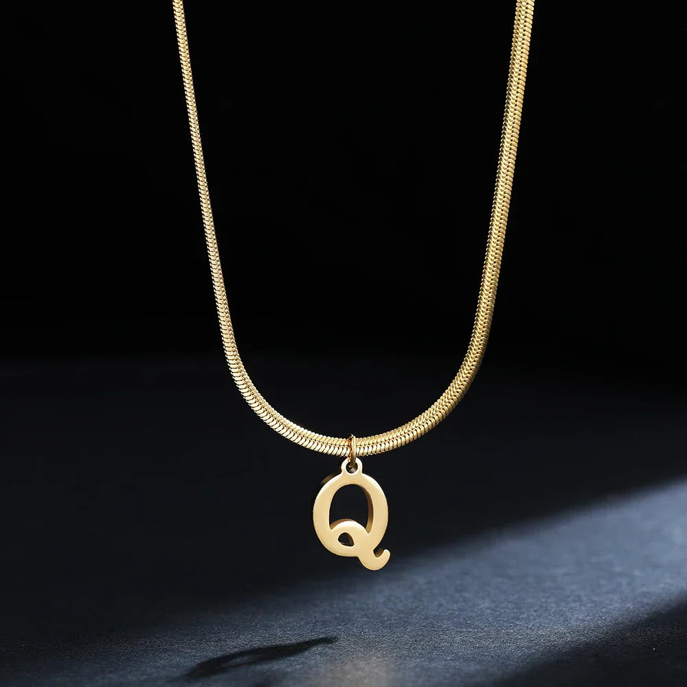 Women's choker necklace with initial pendant q