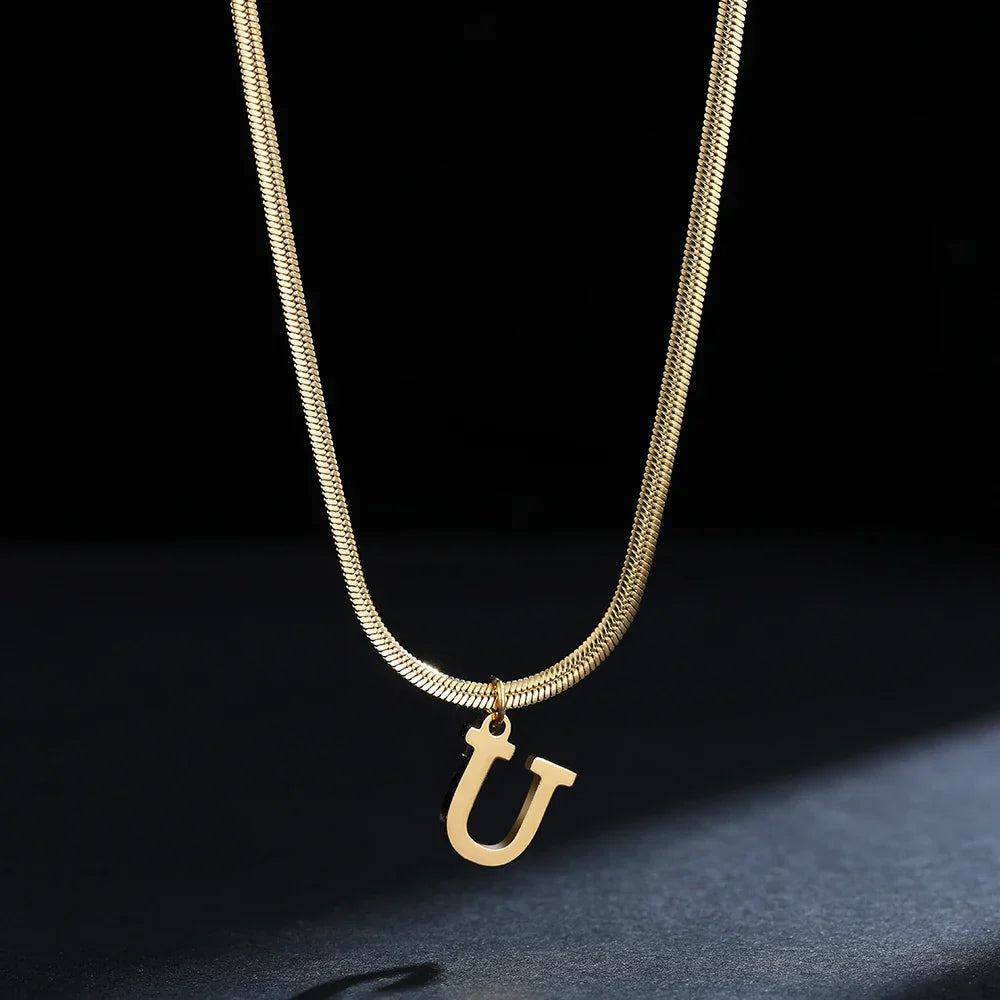 Women's choker necklace with initial pendant u