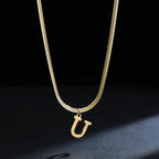 Women's choker necklace with initial pendant u