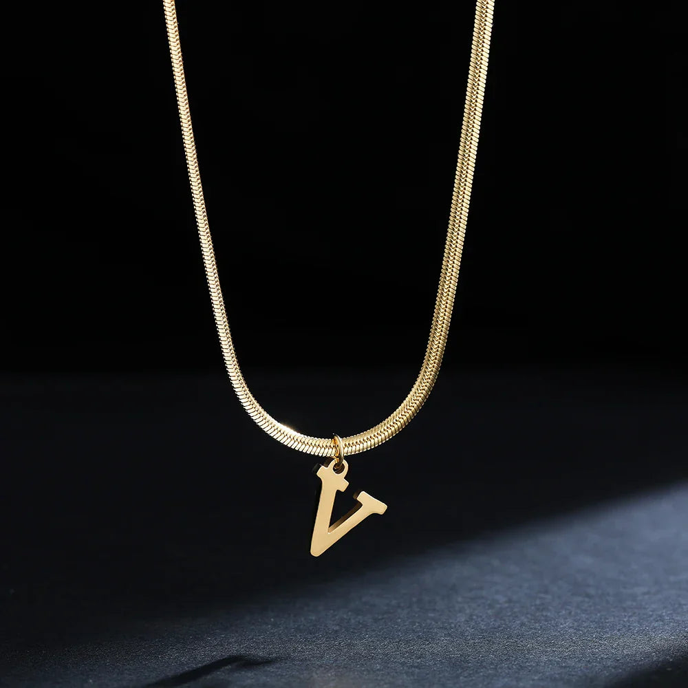 Women's choker necklace with initial pendant v