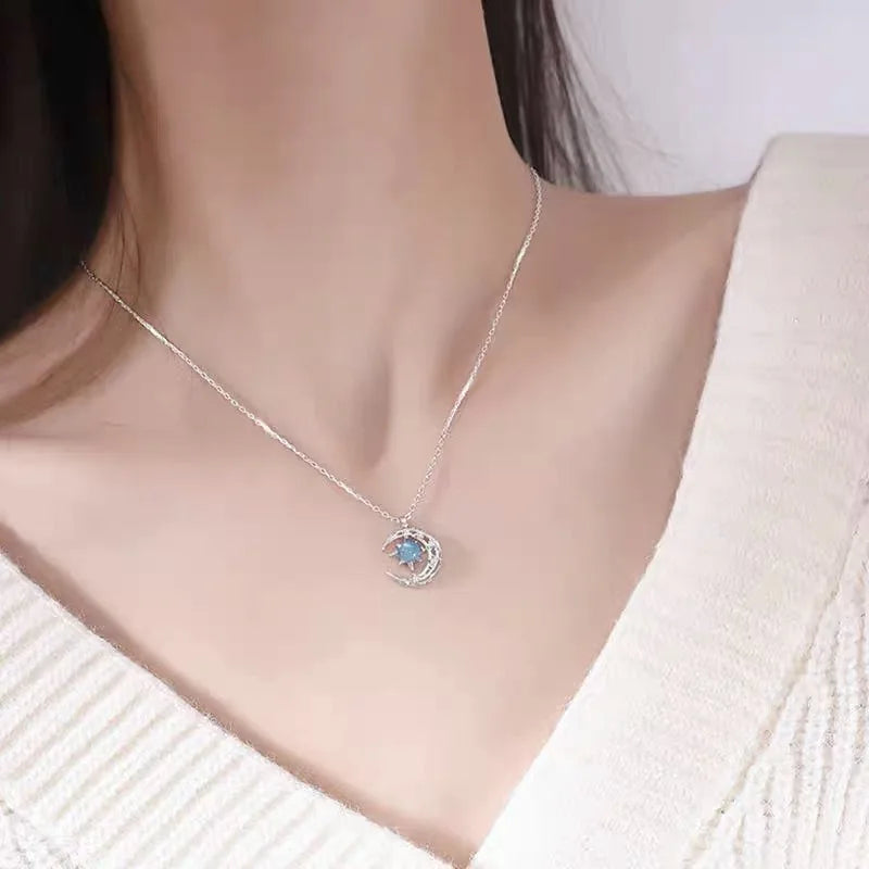 Women's Necklace with Star and Moon Pendant silver