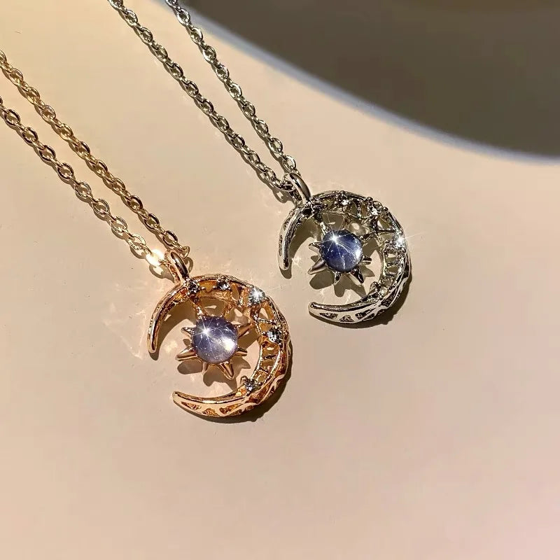 Women's Necklace with Star and Moon Pendant gold