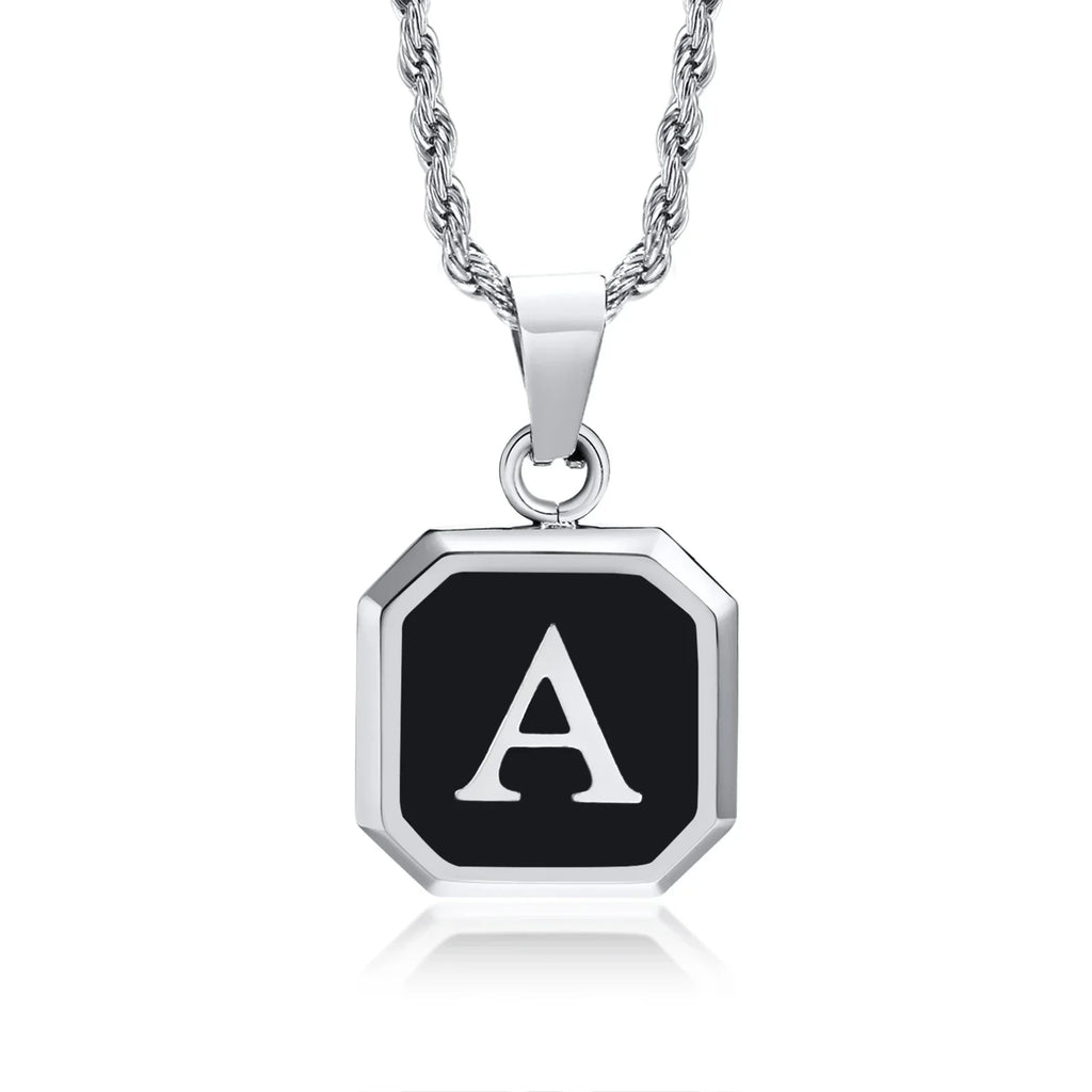 Men's necklace with hexagonal initial pendant a