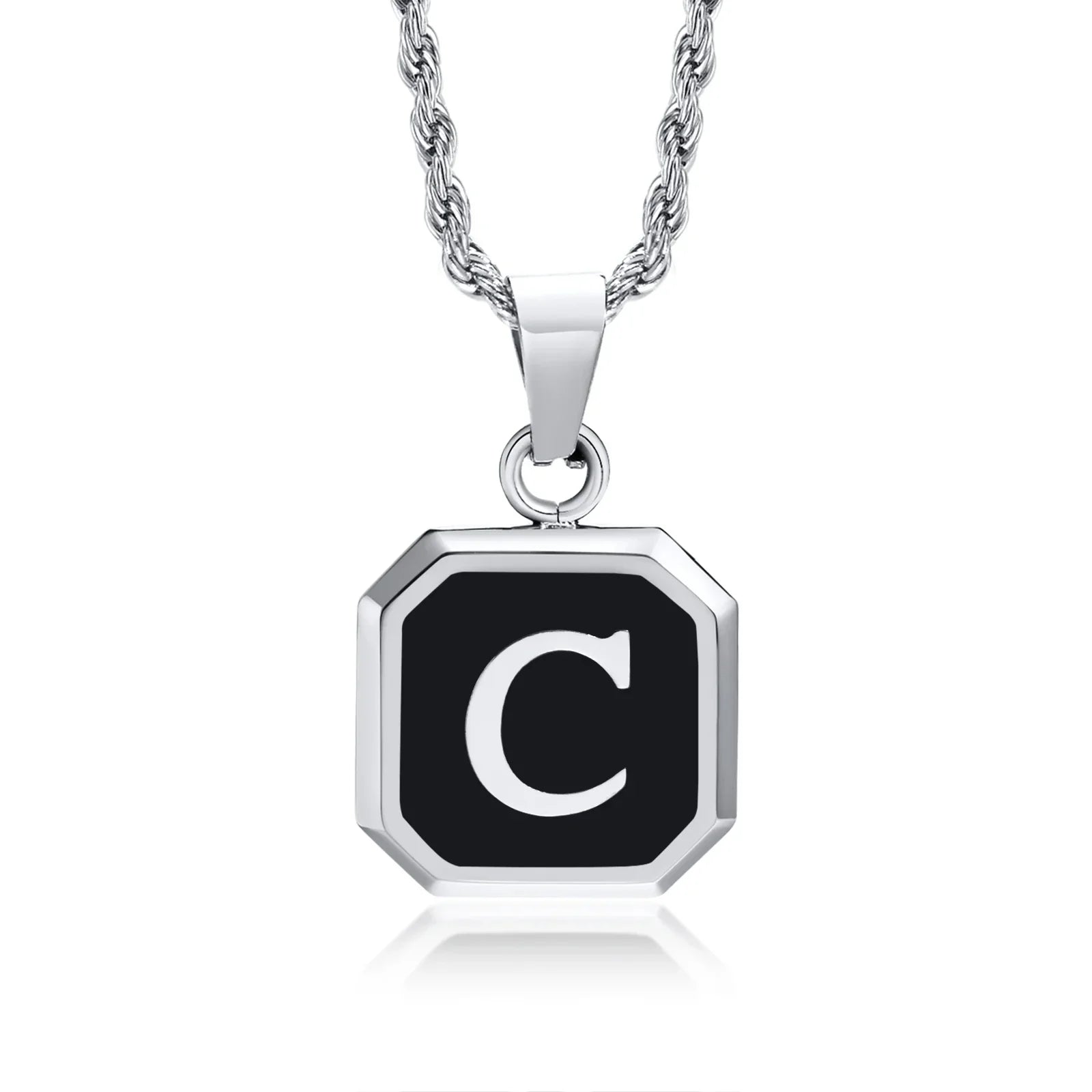 Men's necklace with hexagonal initial pendant c